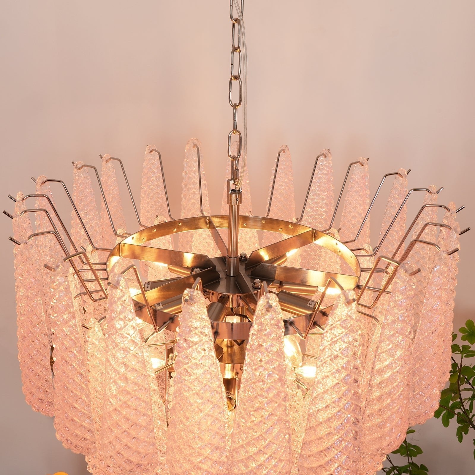 Aurora Chandelier Pink Dewdrop Cascading Romantic-Neutral Decor