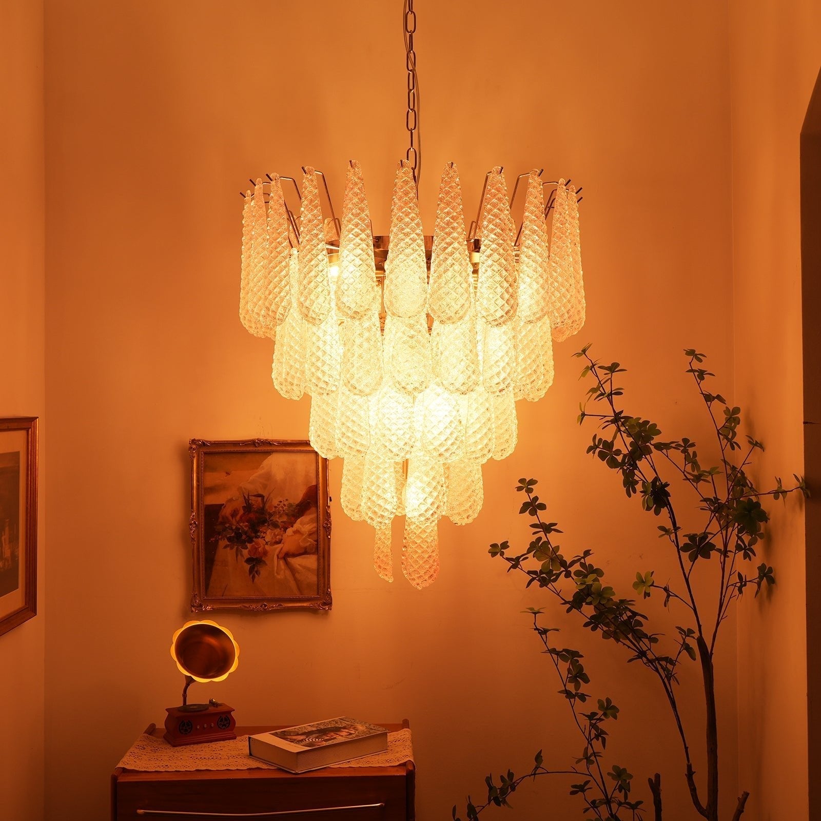 Aurora Chandelier Pink Dewdrop Cascading Romantic-Neutral Decor