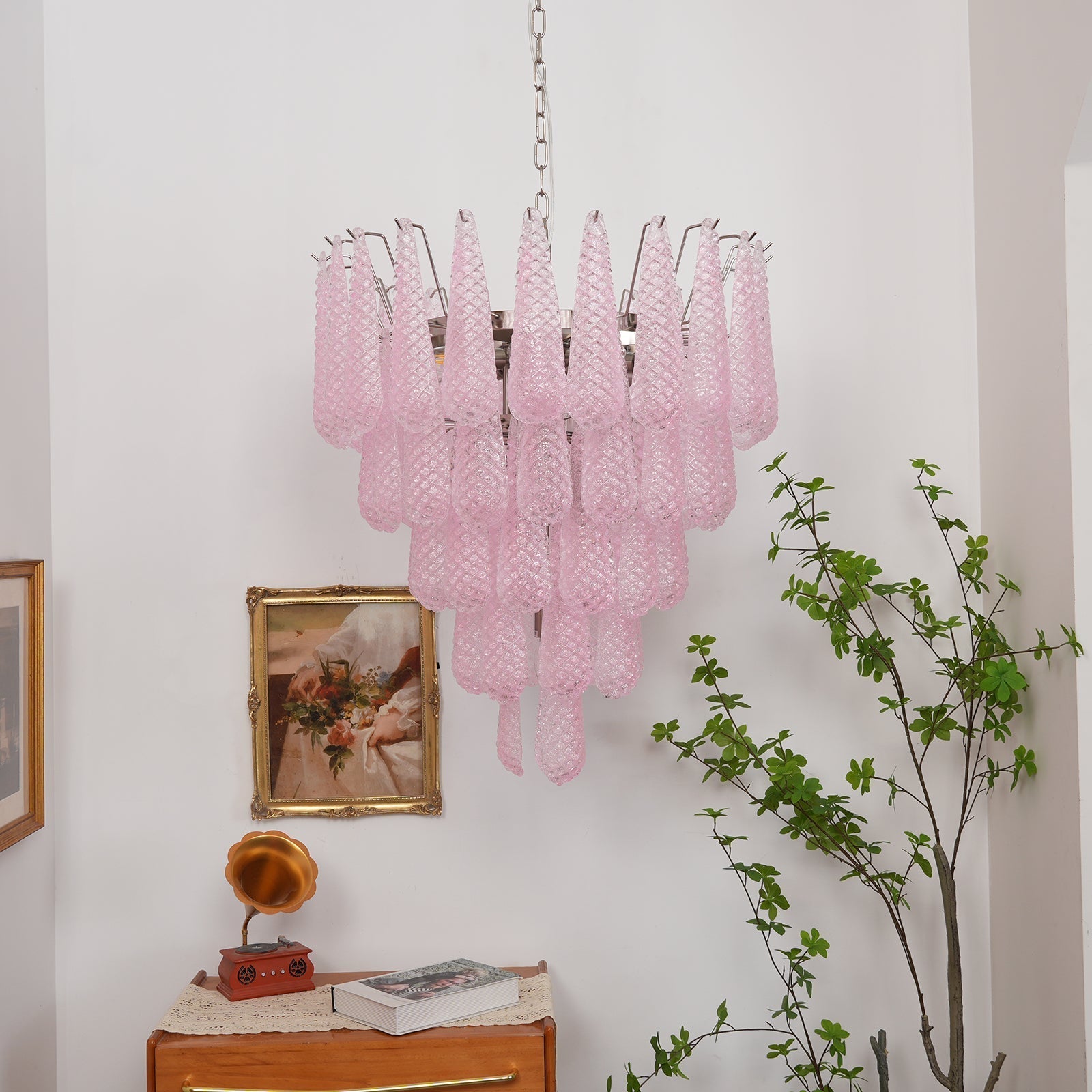 Aurora Chandelier Pink Dewdrop Cascading Romantic-Neutral Decor