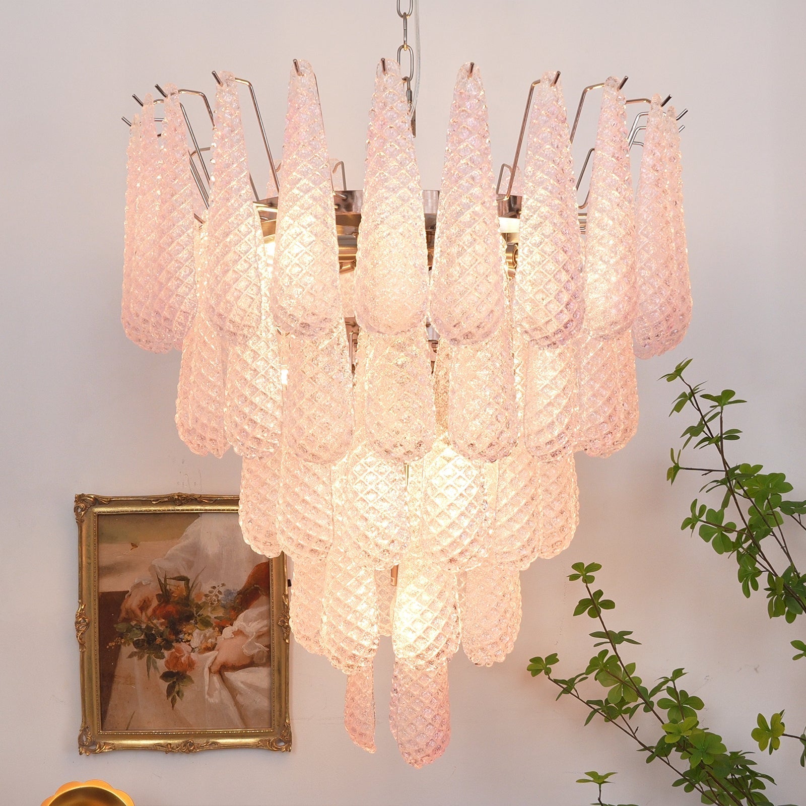 Aurora Chandelier Pink Dewdrop Cascading Romantic-Neutral Decor