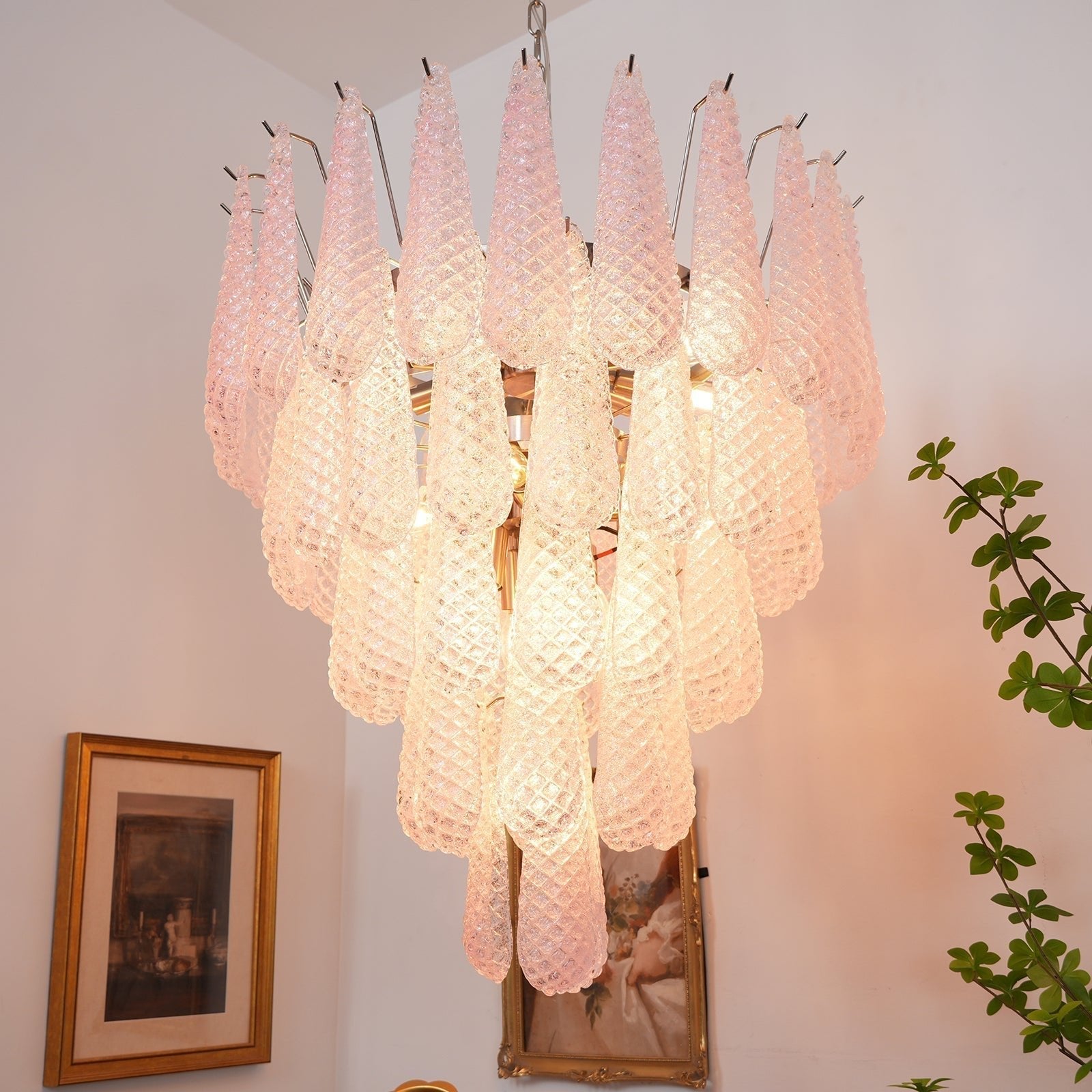 Aurora Chandelier Pink Dewdrop Cascading Romantic-Neutral Decor