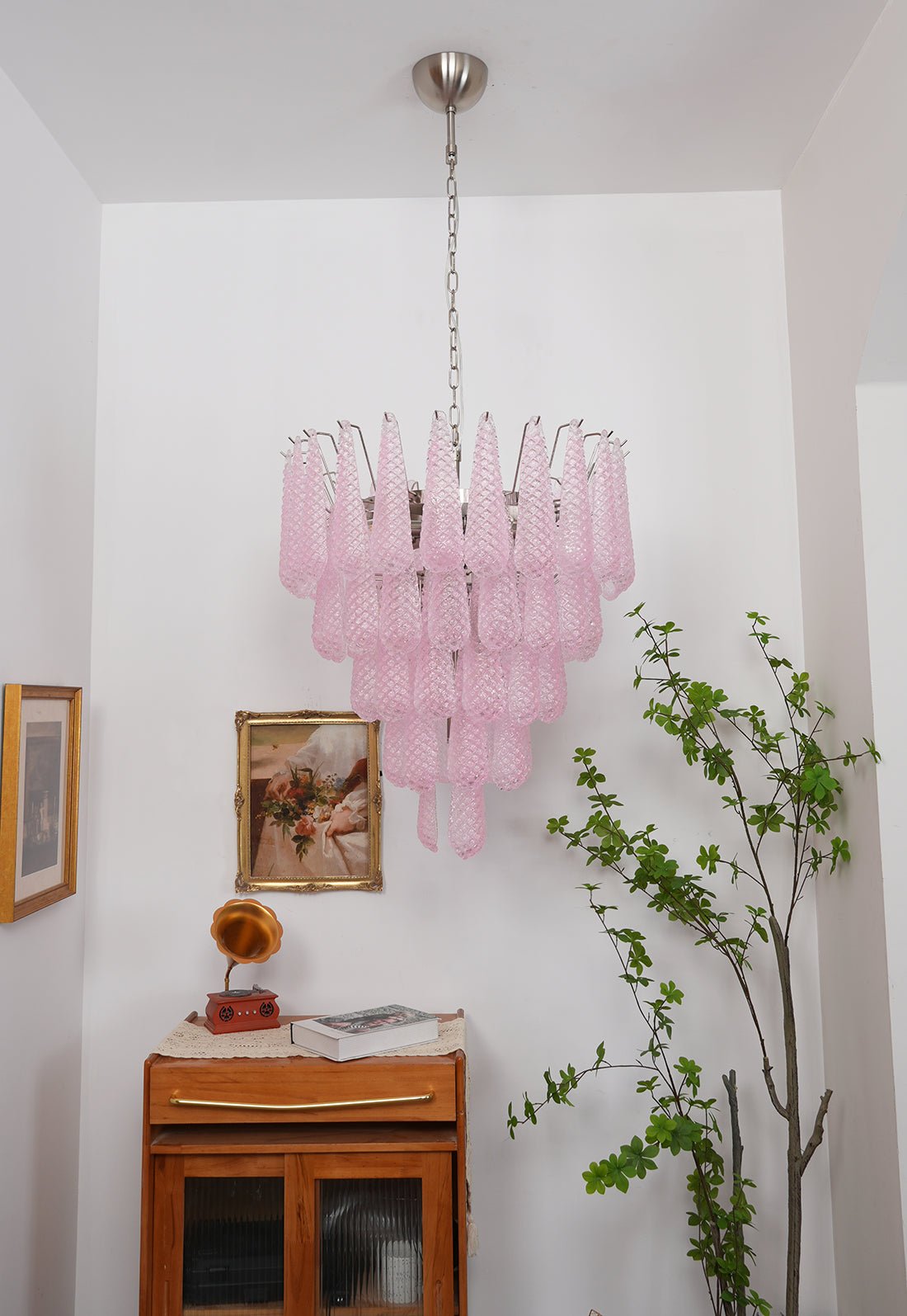 Aurora Chandelier Pink Dewdrop Cascading Romantic-Neutral Decor
