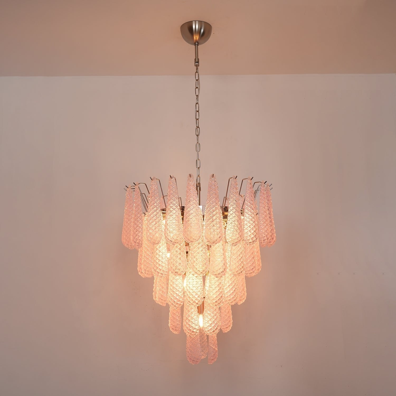Aurora Chandelier Pink Droplet Murano Glass Diamond Pattern Waterfall-Neutral Decor