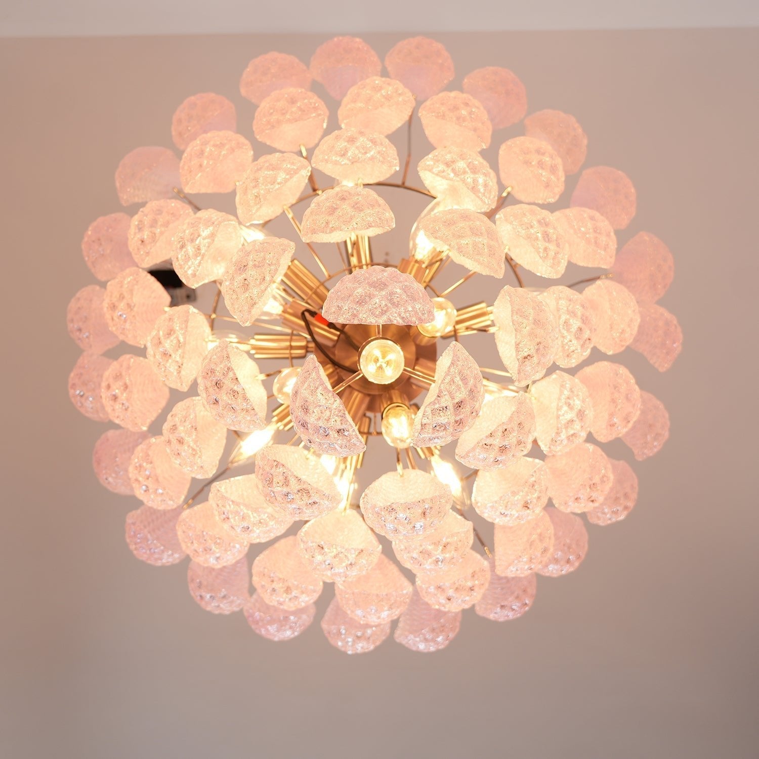 Aurora Chandelier Pink Droplet Murano Glass Diamond Pattern Waterfall-Neutral Decor