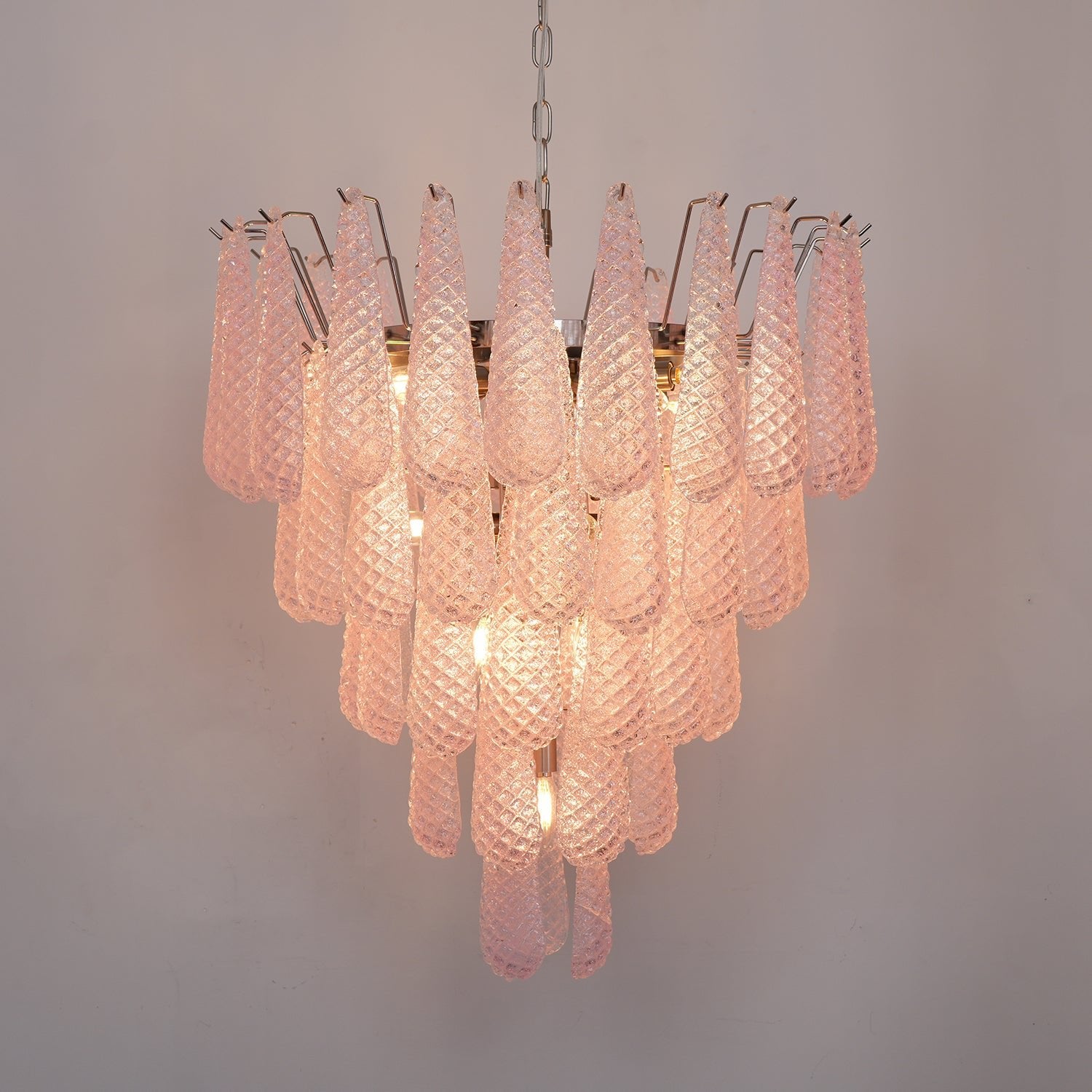 Aurora Chandelier Pink Droplet Murano Glass Diamond Pattern Waterfall-Neutral Decor