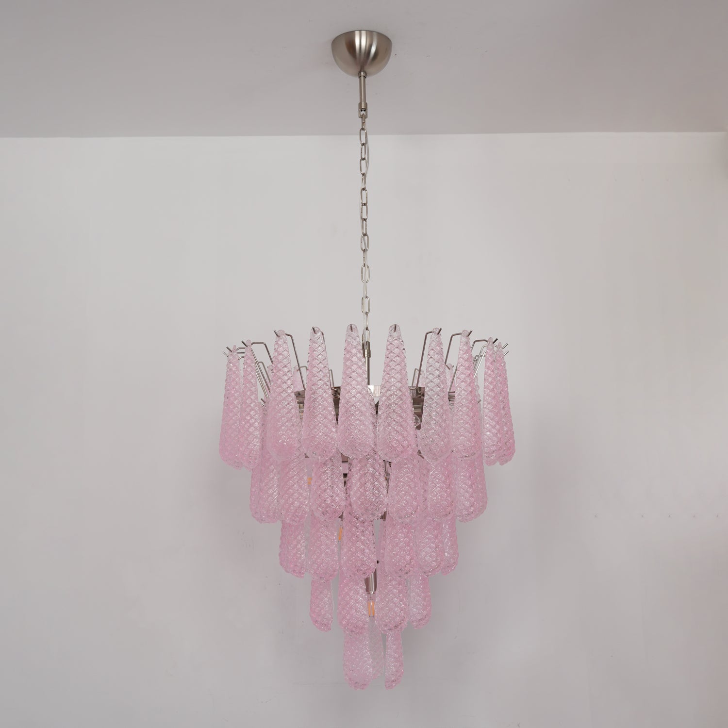 Aurora Chandelier Pink Droplet Murano Glass Diamond Pattern Waterfall-Neutral Decor