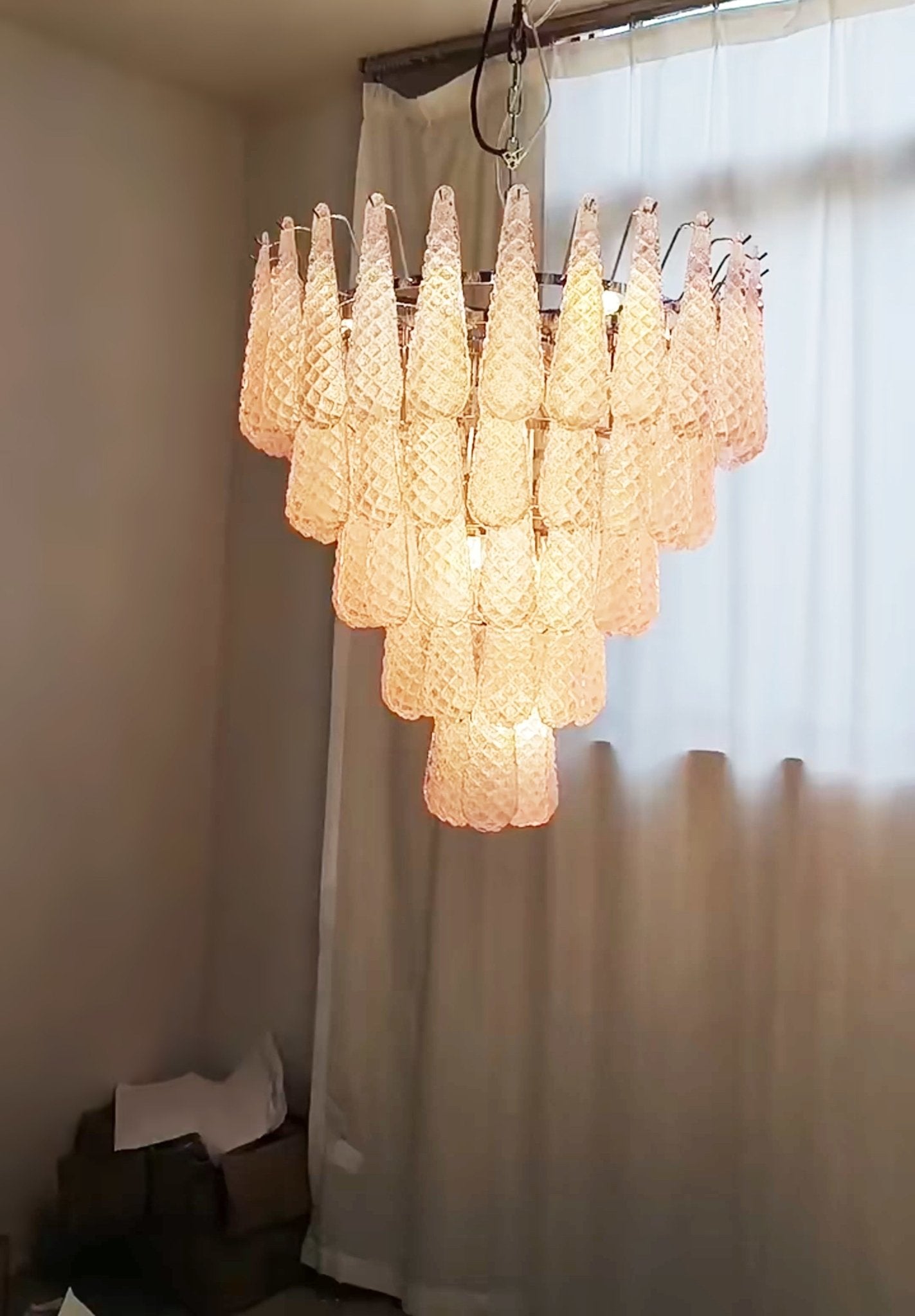 Aurora Chandelier Pink Droplet Murano Glass Diamond Pattern Waterfall-Neutral Decor