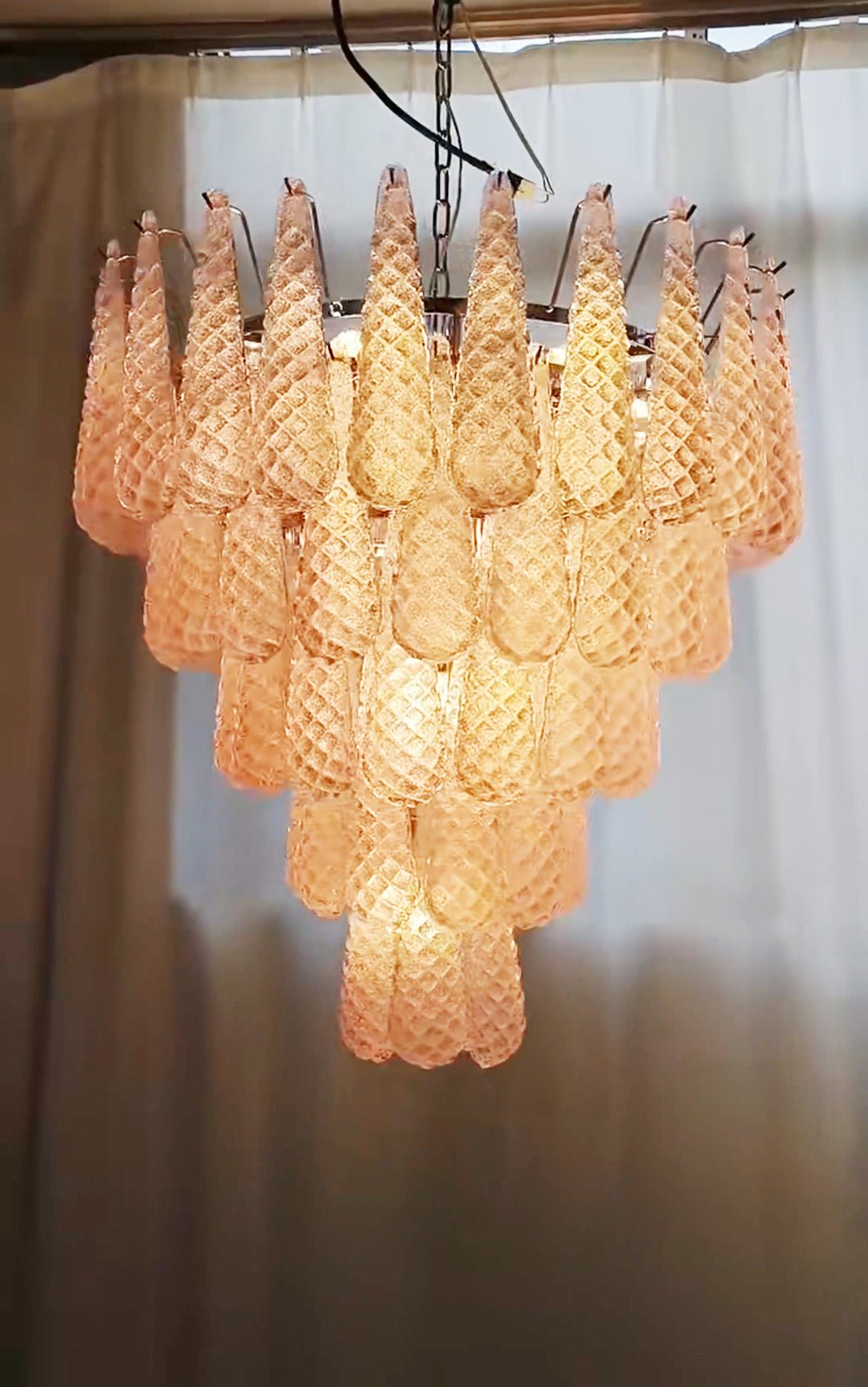 Aurora Chandelier Pink Droplet Murano Glass Diamond Pattern Waterfall-Neutral Decor
