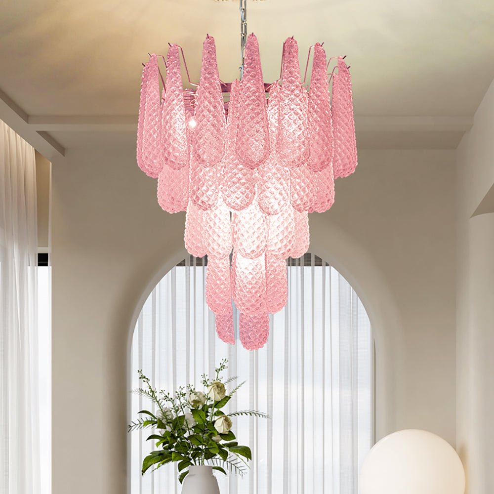 Aurora Chandelier Pink Droplet Murano Glass Diamond Pattern Waterfall-Neutral Decor