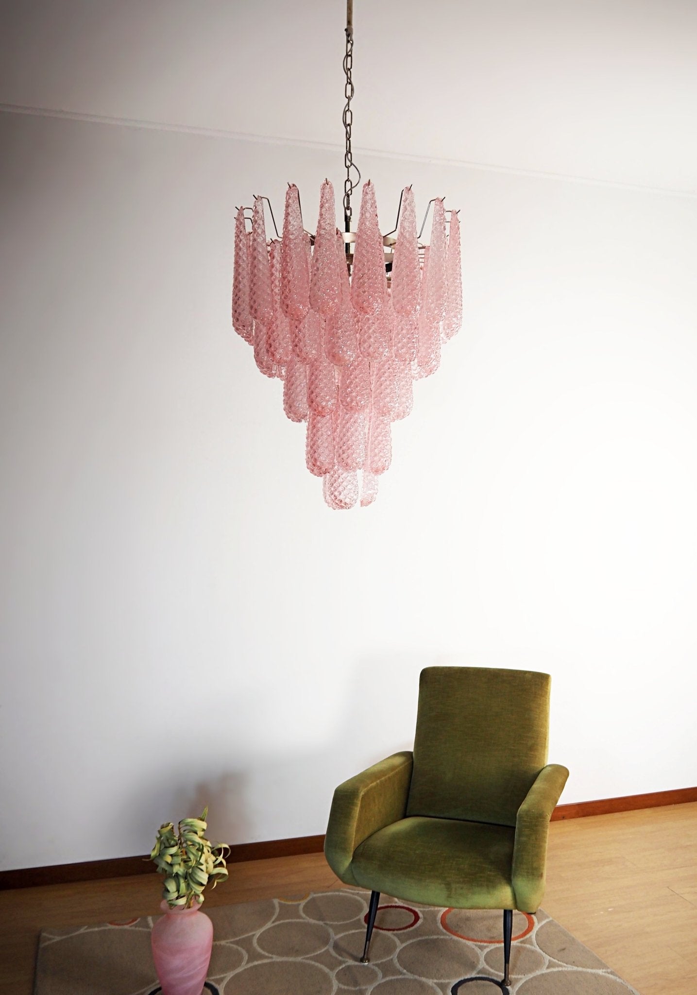 Aurora Chandelier Pink Droplet Murano Glass Diamond Pattern Waterfall-Neutral Decor