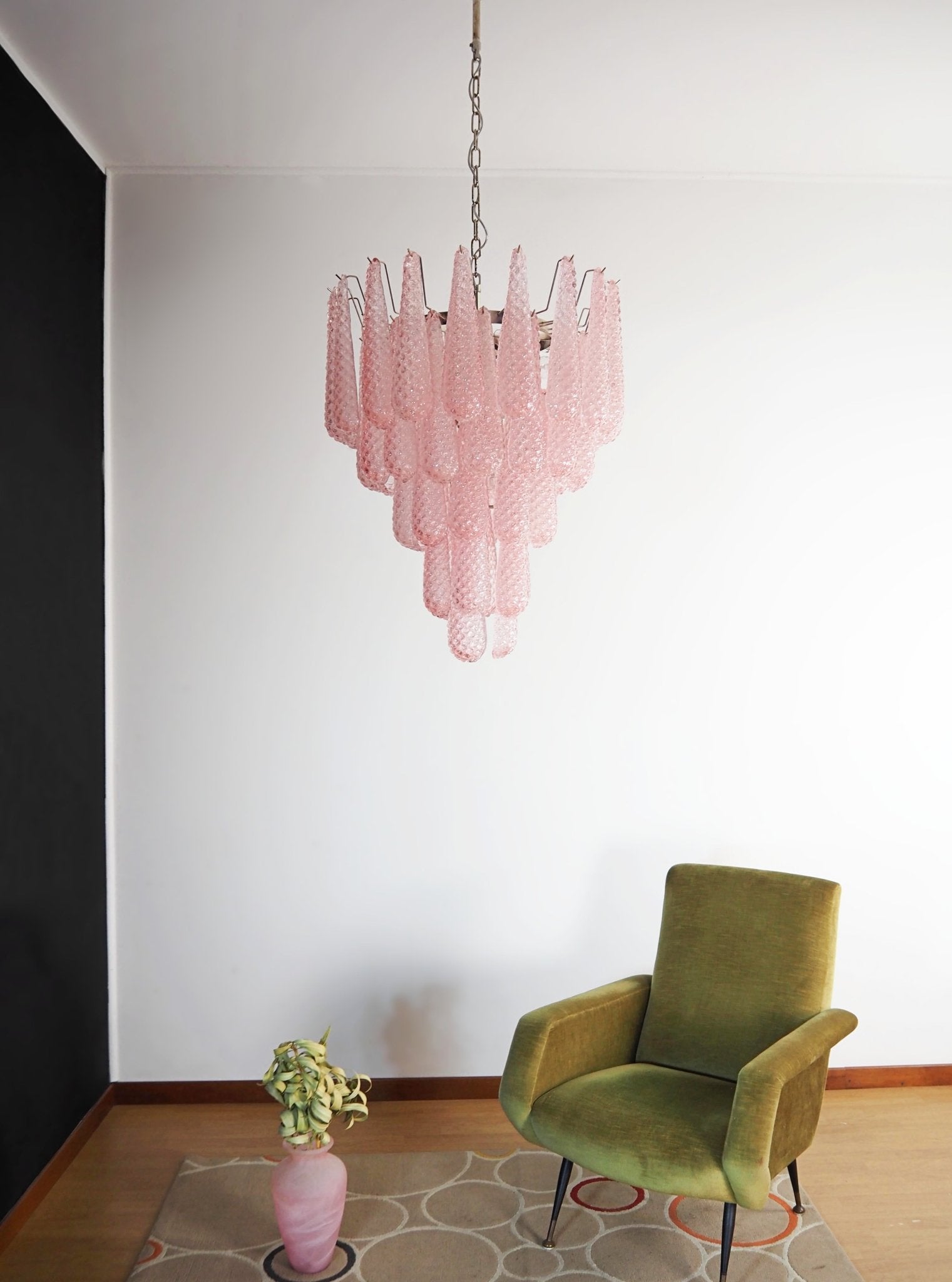 Aurora Chandelier Pink Droplet Murano Glass Diamond Pattern Waterfall-Neutral Decor