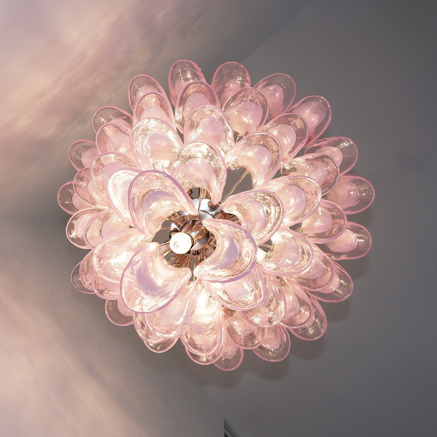 Aurora Chandelier Pink Murano Glass Petals Cascade-Neutral Decor