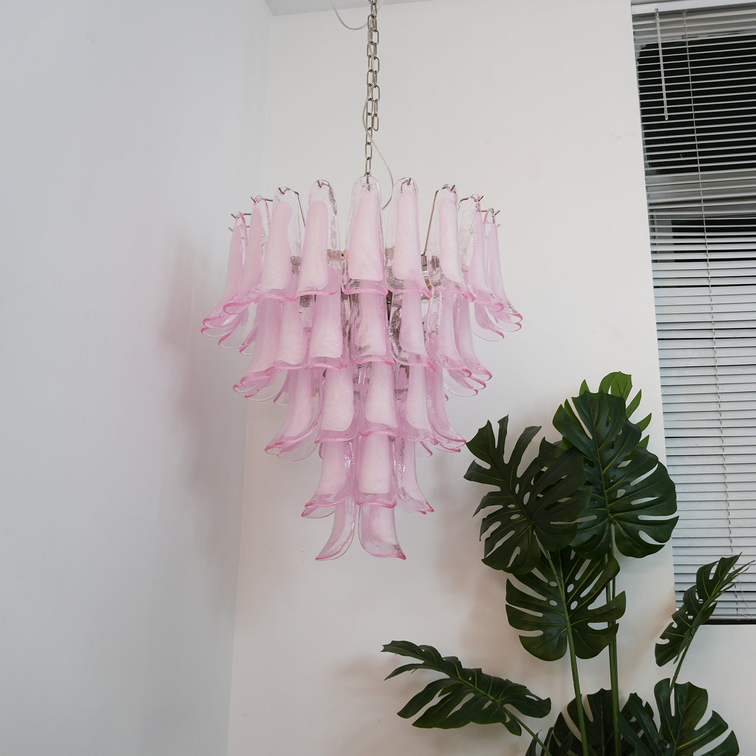 Aurora Chandelier Pink Murano Glass Petals Cascade-Neutral Decor
