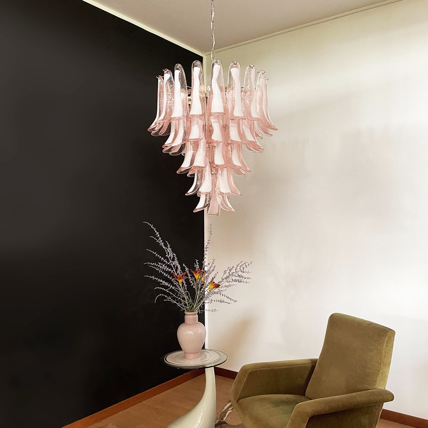Aurora Chandelier Pink Murano Glass Petals Cascade-Neutral Decor