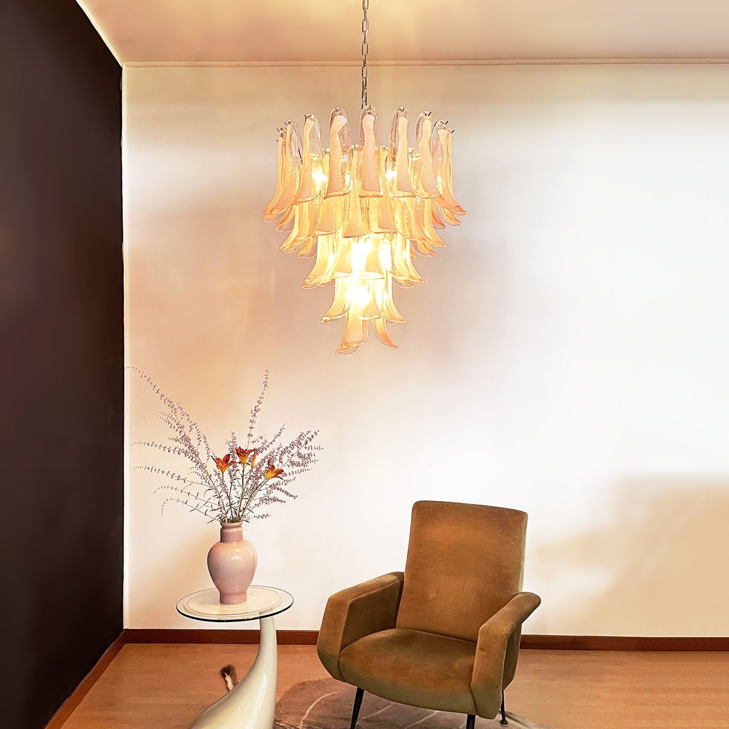 Aurora Chandelier Pink Murano Glass Petals Cascade-Neutral Decor