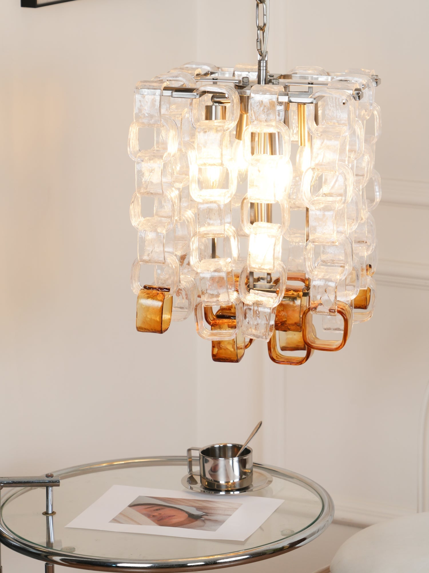 Orielis Chandelier Murano Glass Interlocking Geometric-Neutral Decor