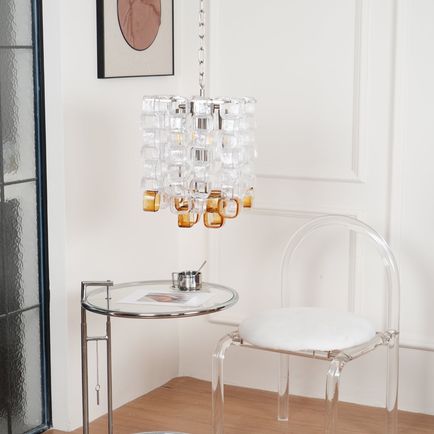 Orielis Chandelier Murano Glass Interlocking Geometric-Neutral Decor