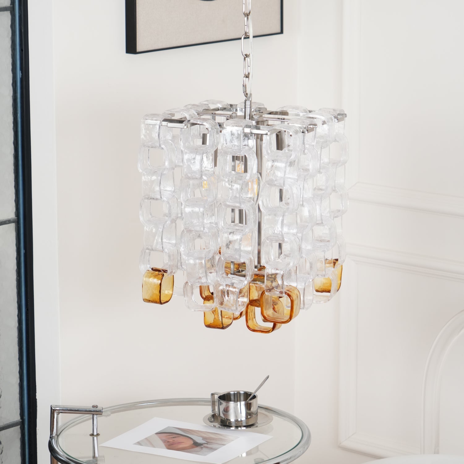 Orielis Chandelier Murano Glass Interlocking Geometric-Neutral Decor