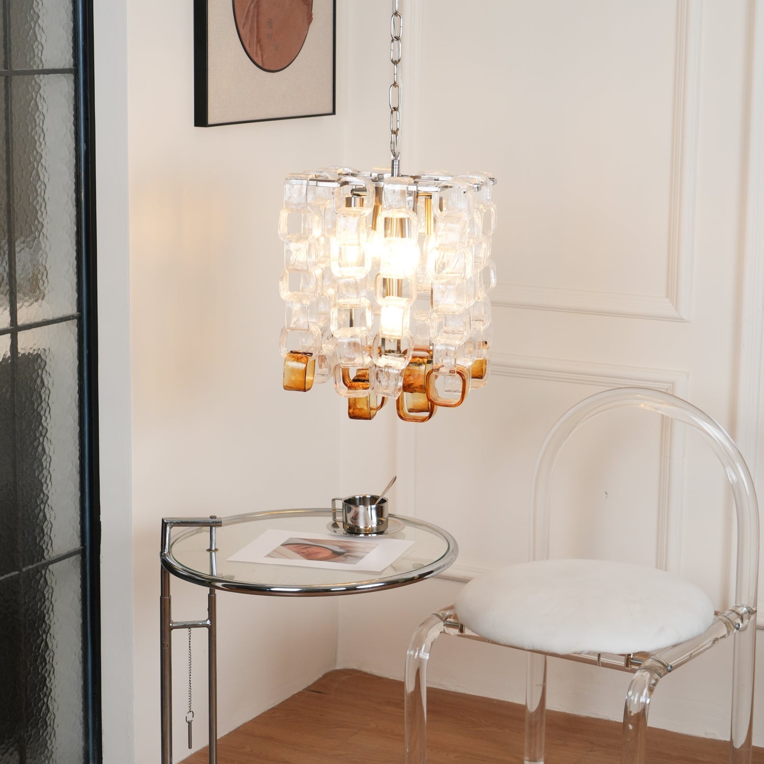 Orielis Chandelier Murano Glass Interlocking Geometric-Neutral Decor