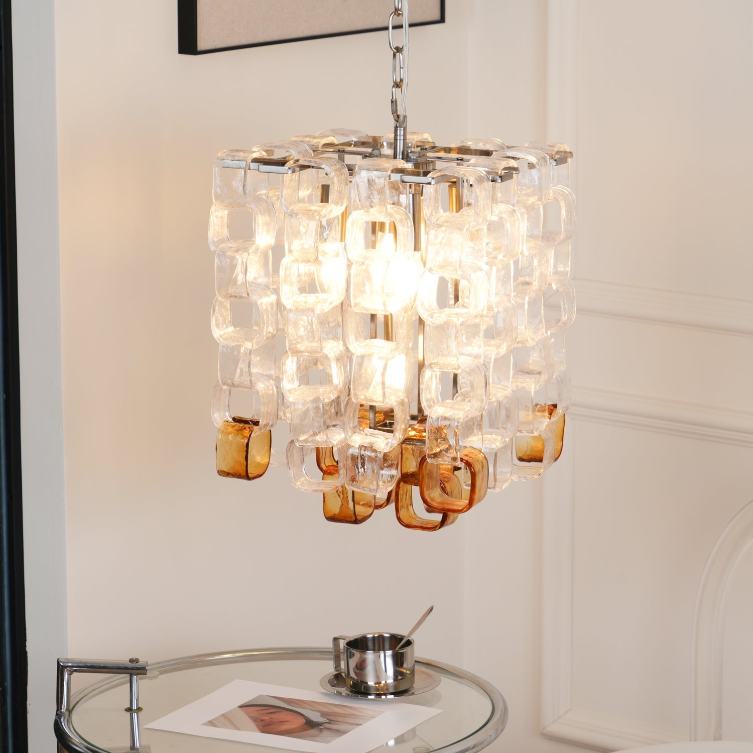 Orielis Chandelier Murano Glass Interlocking Geometric-Neutral Decor