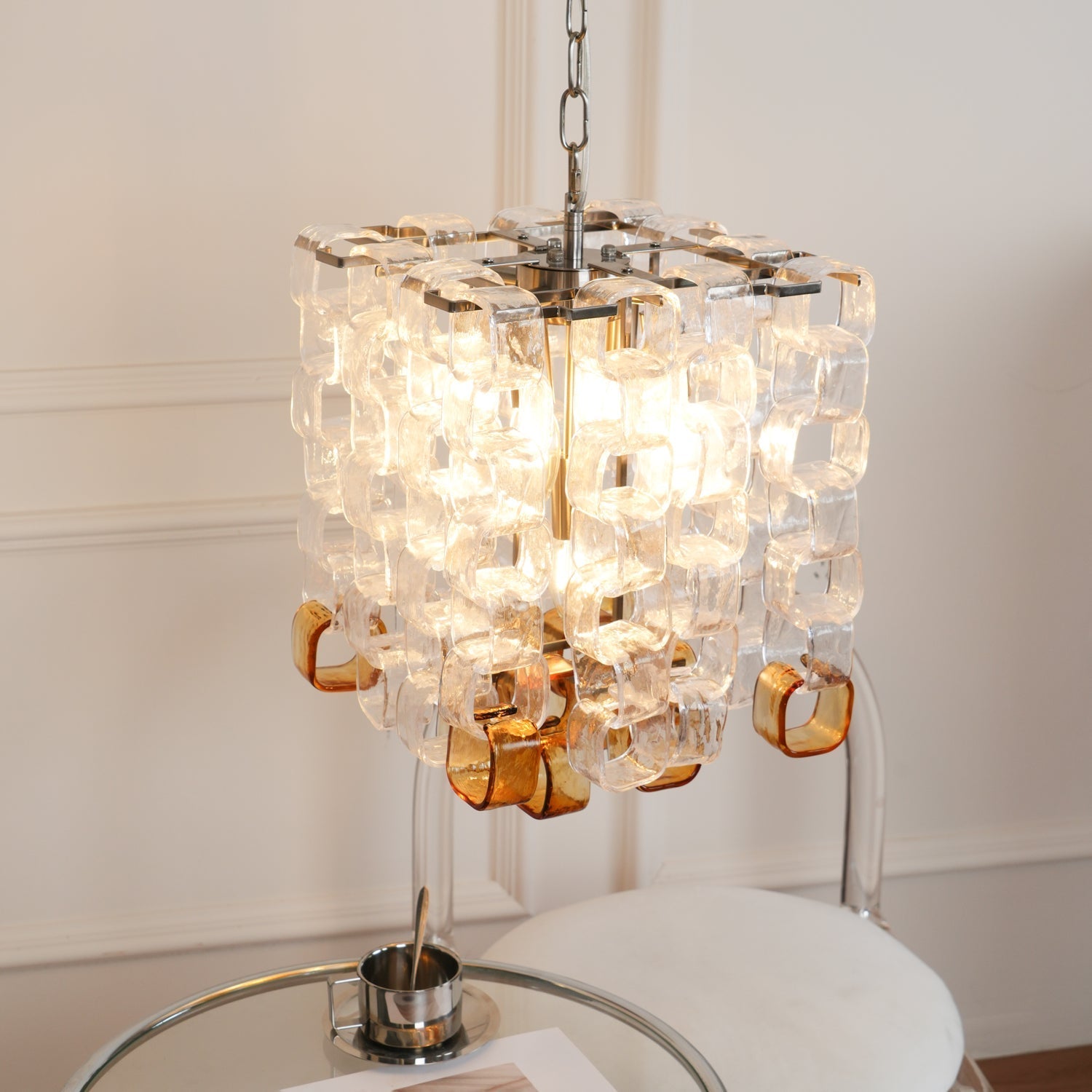 Orielis Chandelier Murano Glass Interlocking Geometric-Neutral Decor