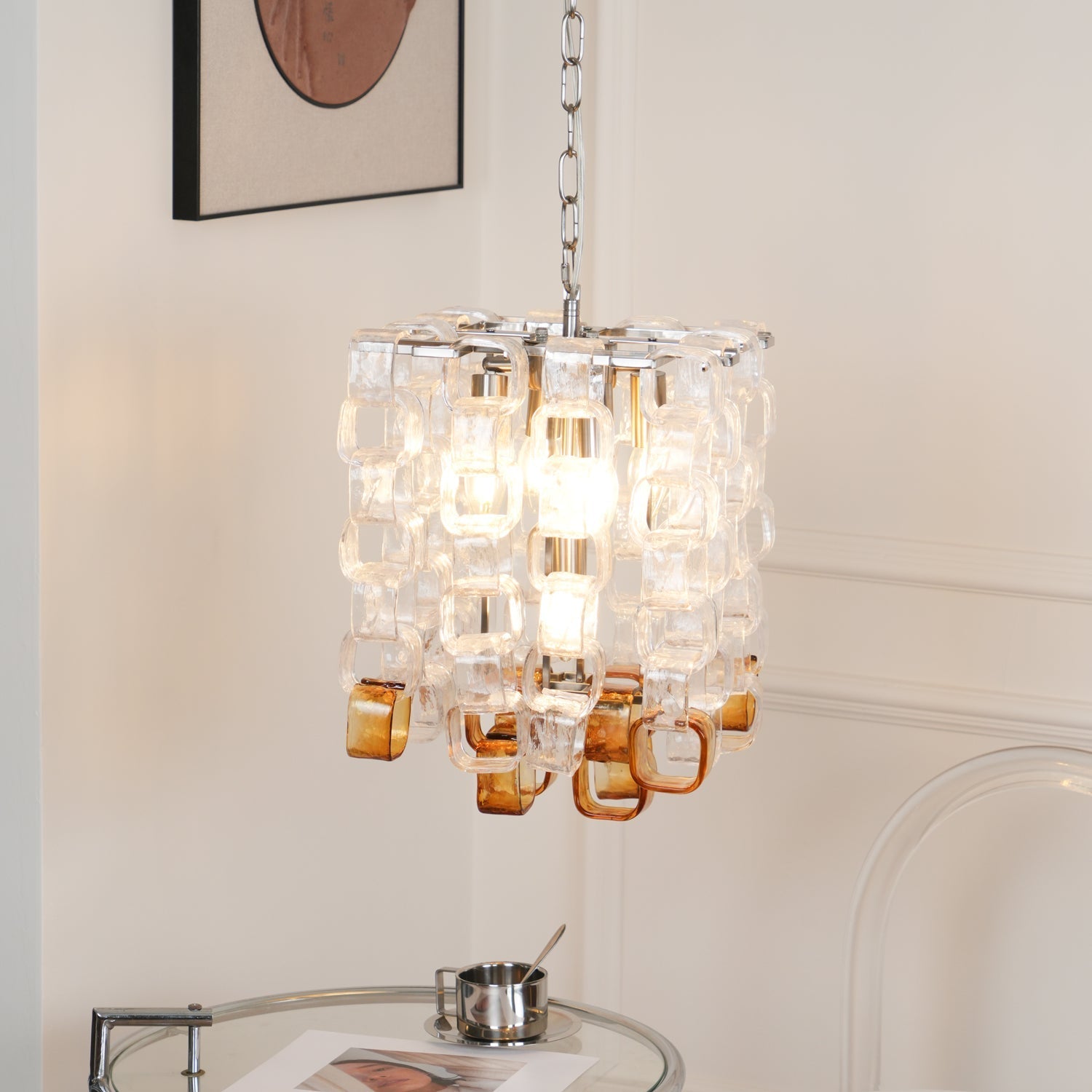 Orielis Chandelier Murano Glass Interlocking Geometric-Neutral Decor