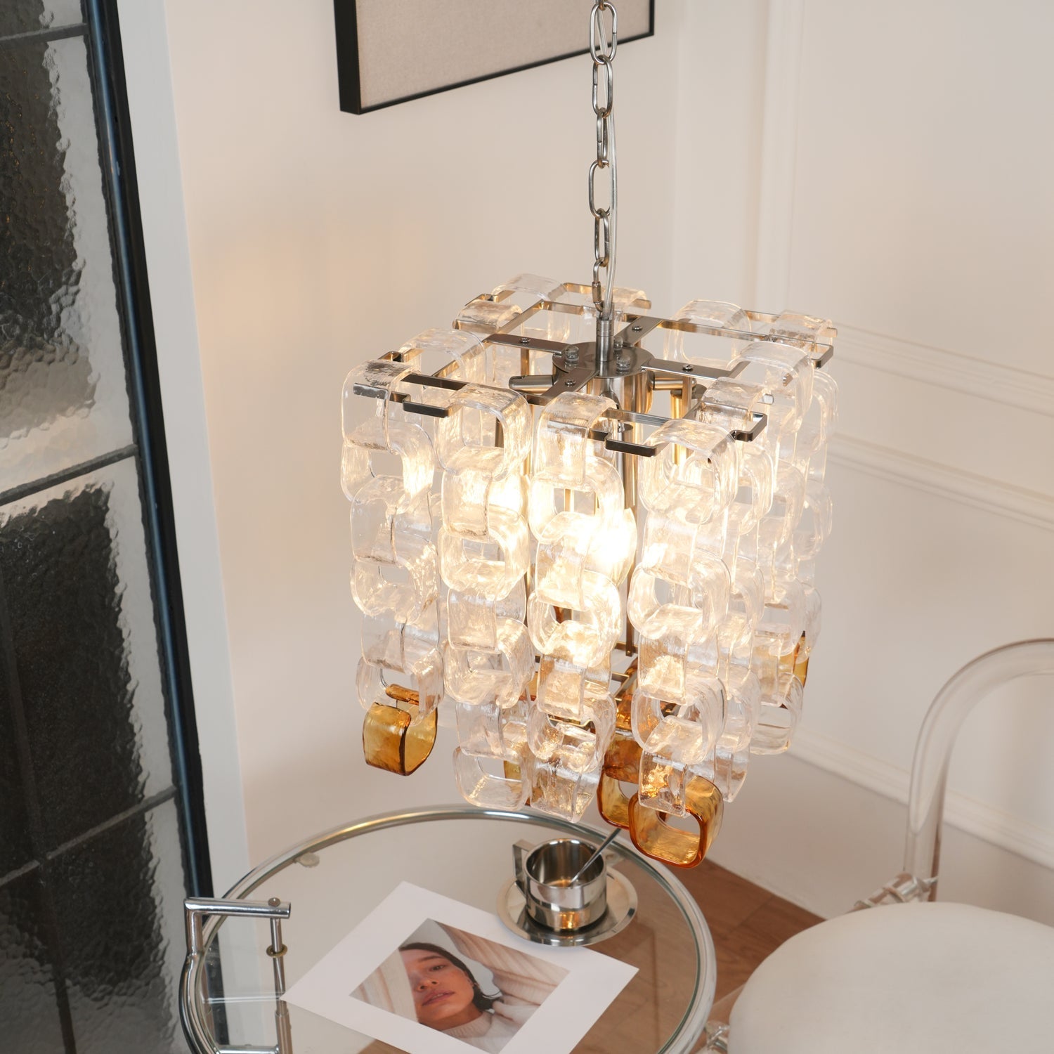 Orielis Chandelier Murano Glass Interlocking Geometric-Neutral Decor
