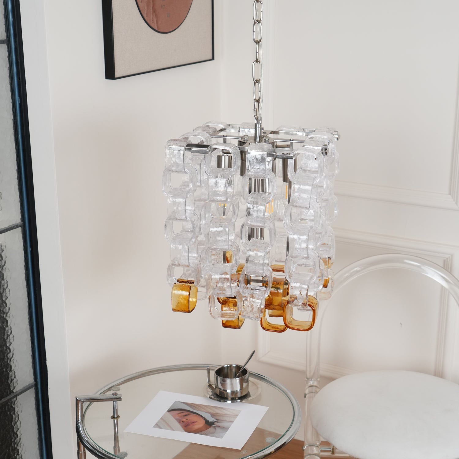 Orielis Chandelier Murano Glass Interlocking Geometric-Neutral Decor