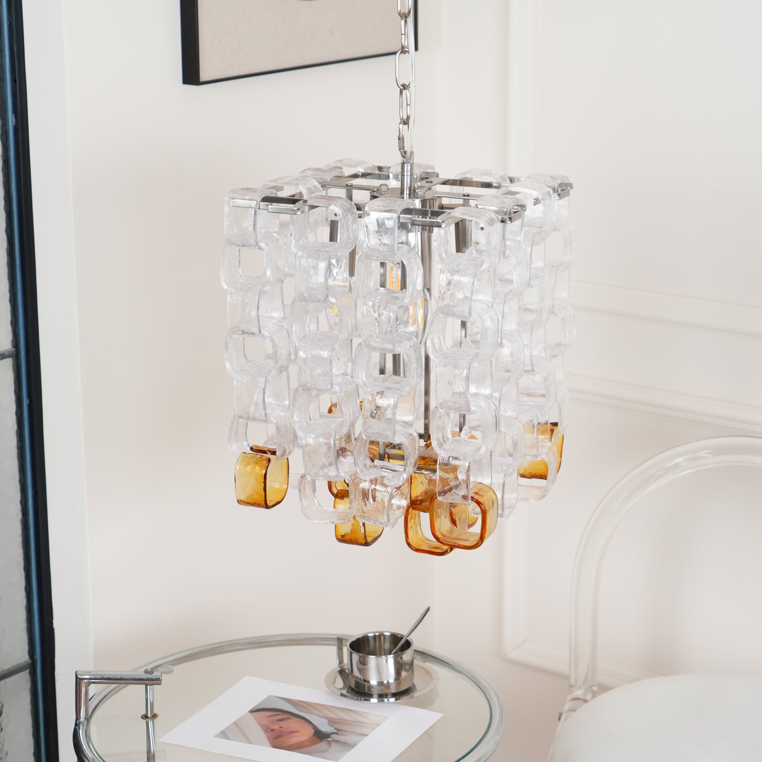 Orielis Chandelier Murano Glass Interlocking Geometric-Neutral Decor