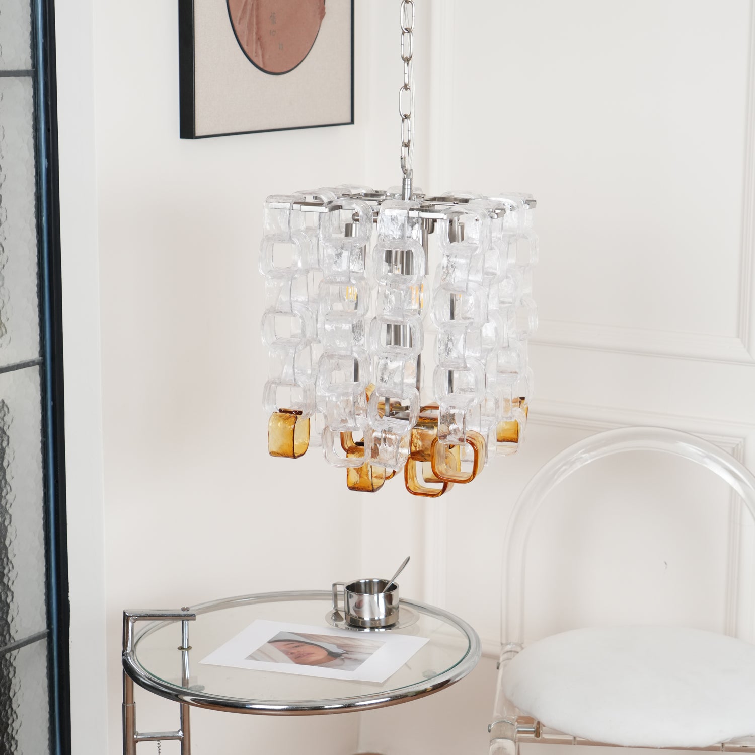 Orielis Chandelier Murano Glass Interlocking Geometric-Neutral Decor