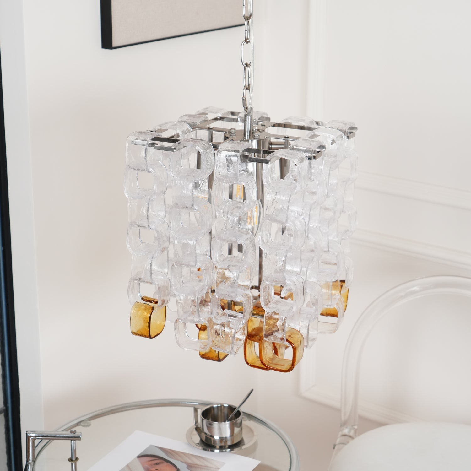 Orielis Chandelier Murano Glass Interlocking Geometric-Neutral Decor