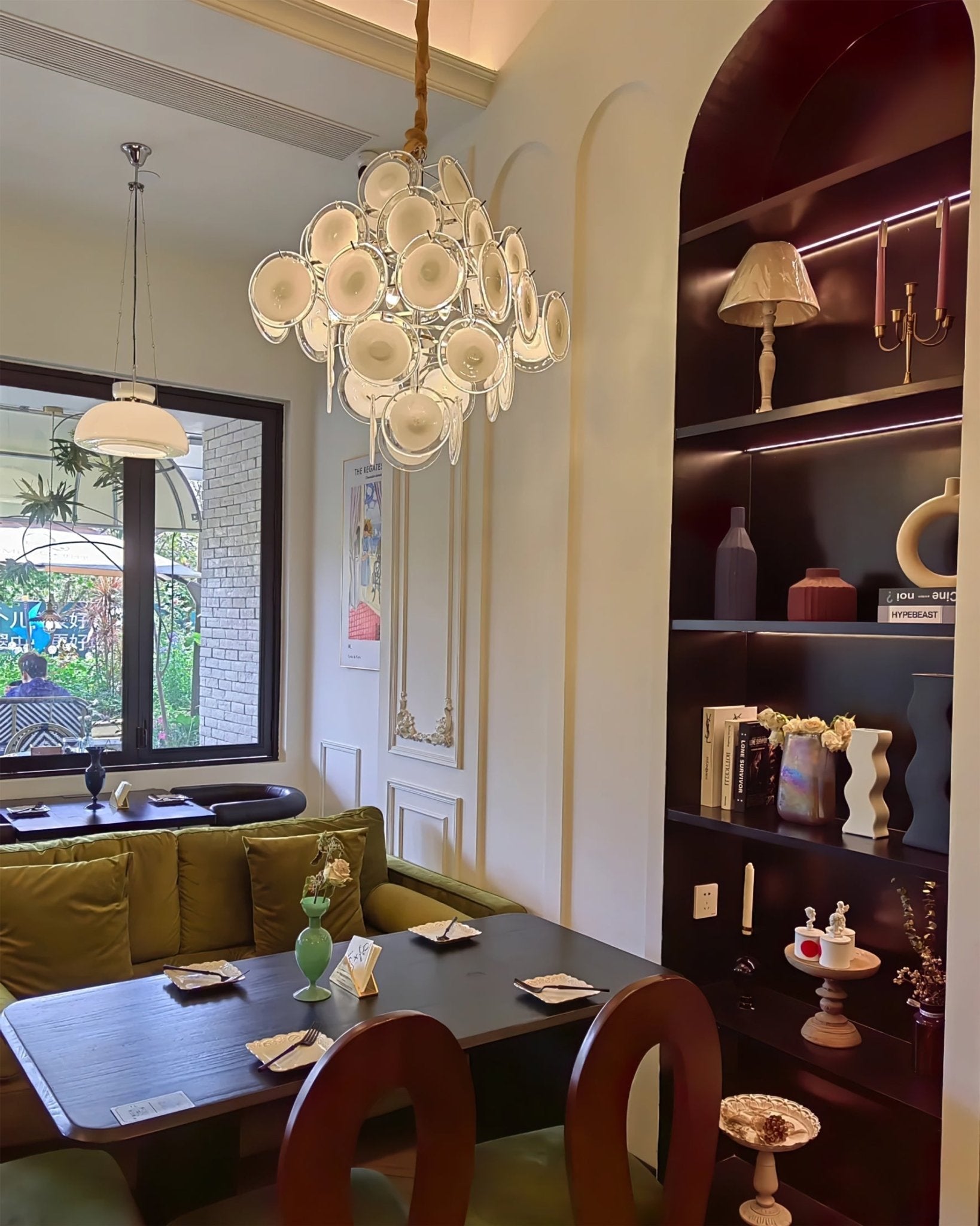 Aurora Chandelier White Murano Glass Discs Cluster-Neutral Decor