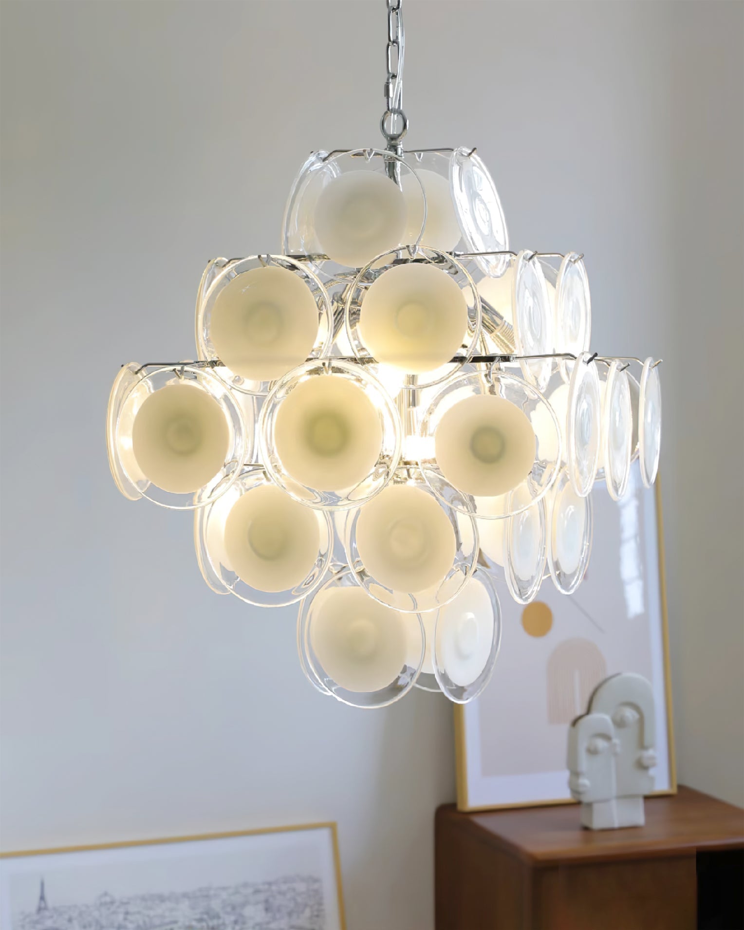 Aurora Chandelier White Murano Glass Discs Cluster-Neutral Decor