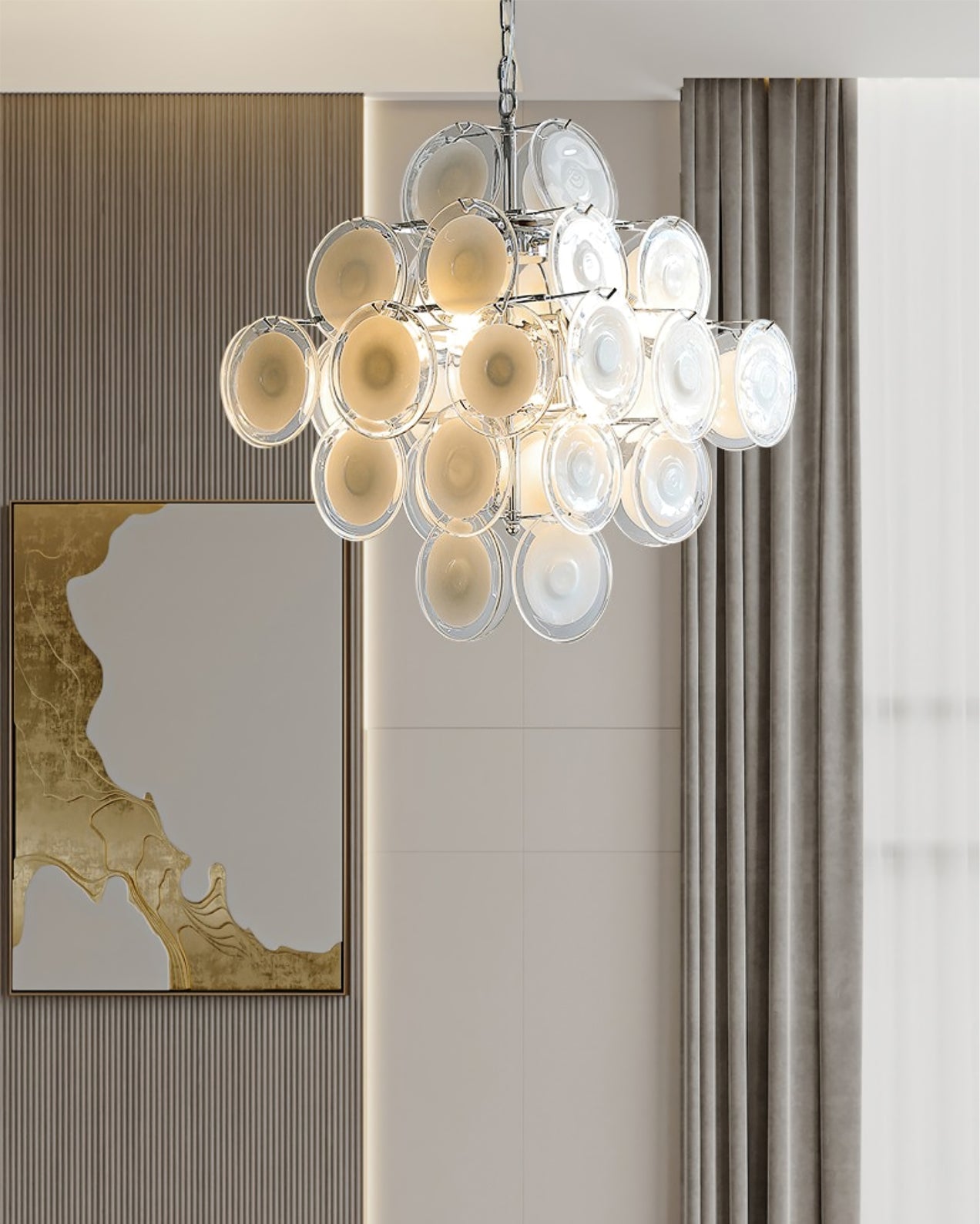 Aurora Chandelier White Murano Glass Discs Cluster-Neutral Decor