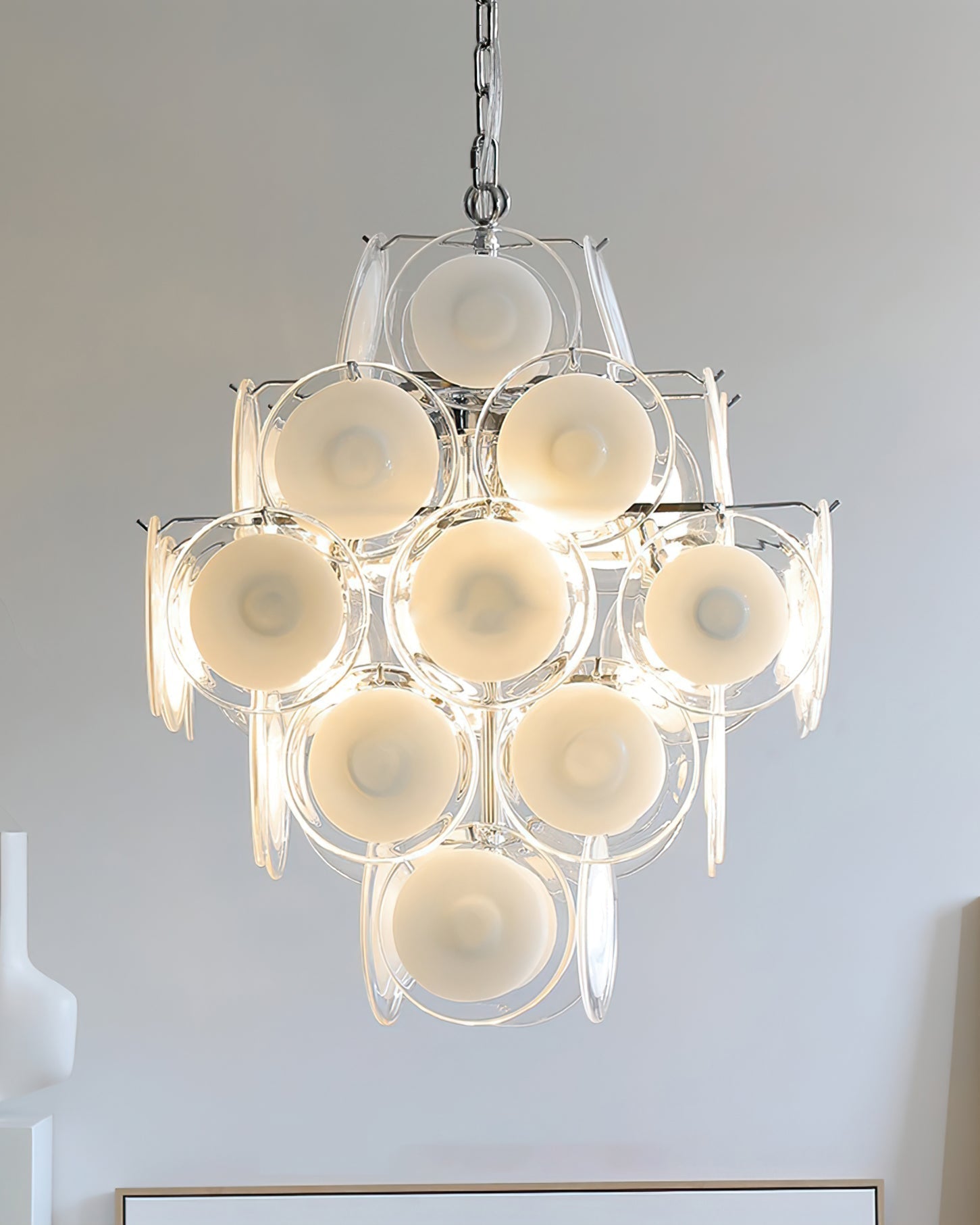 Aurora Chandelier White Murano Glass Discs Cluster-Neutral Decor