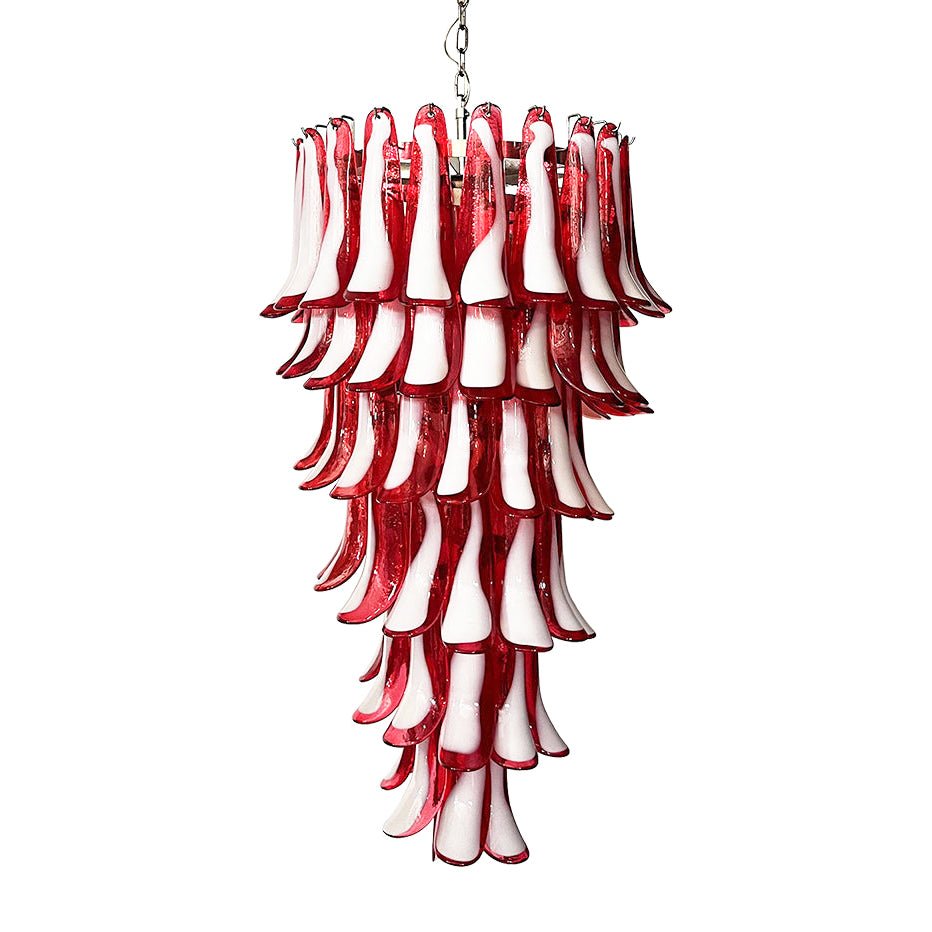 Aurora Chandelier Red White Murano Spiral Petals-Neutral Decor