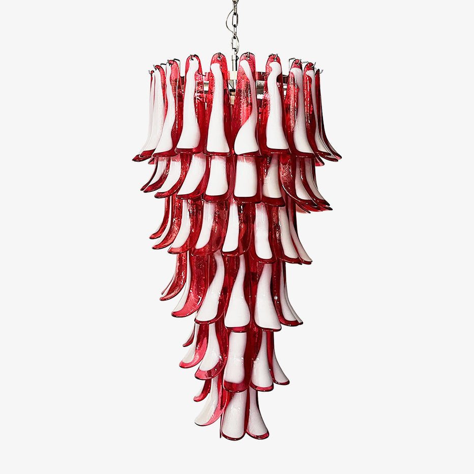 Aurora Chandelier Red White Murano Spiral Petals-Neutral Decor
