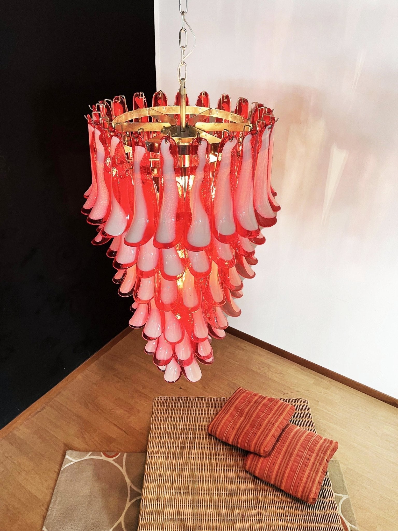 Aurora Chandelier Red White Murano Spiral Petals-Neutral Decor