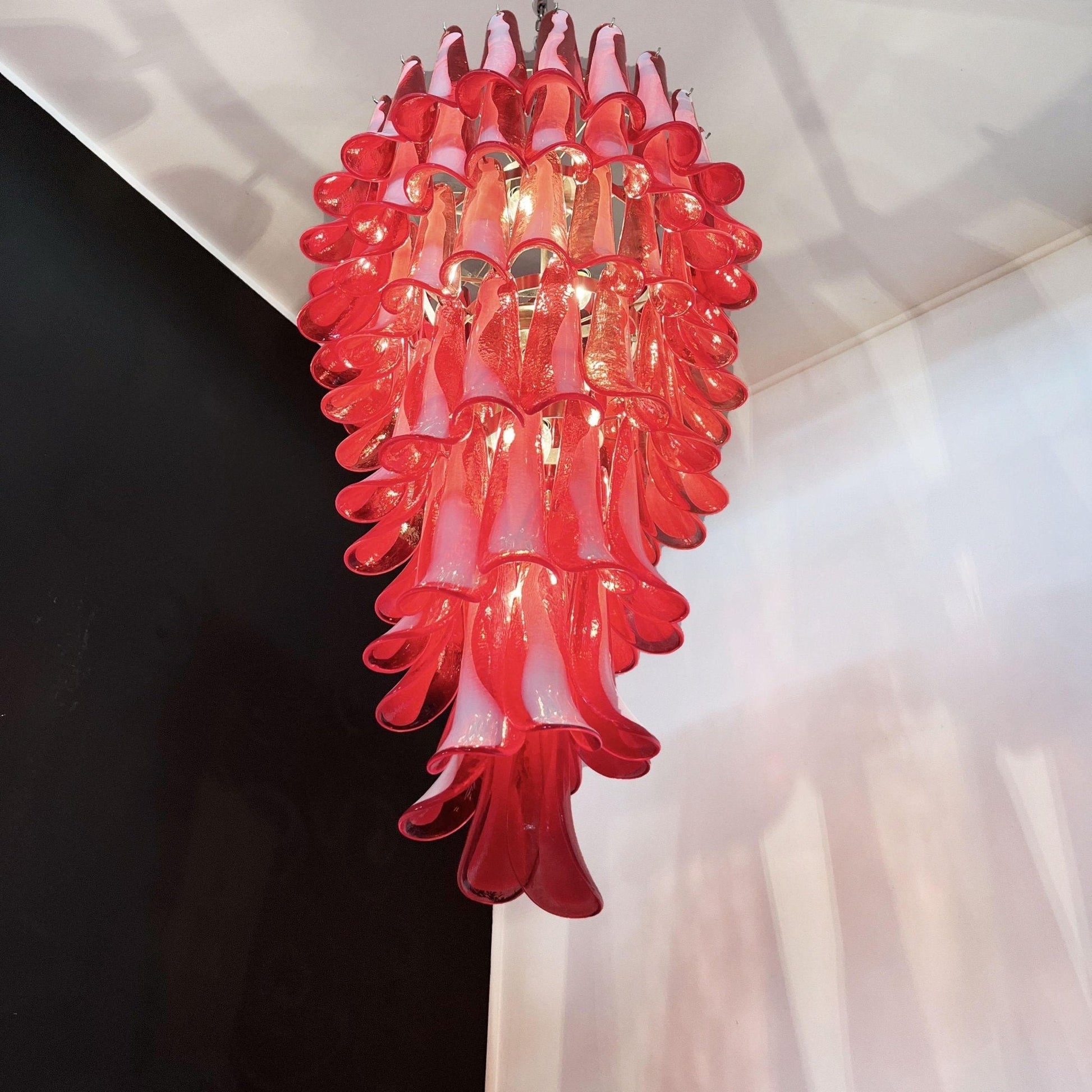 Aurora Chandelier Red White Murano Spiral Petals-Neutral Decor