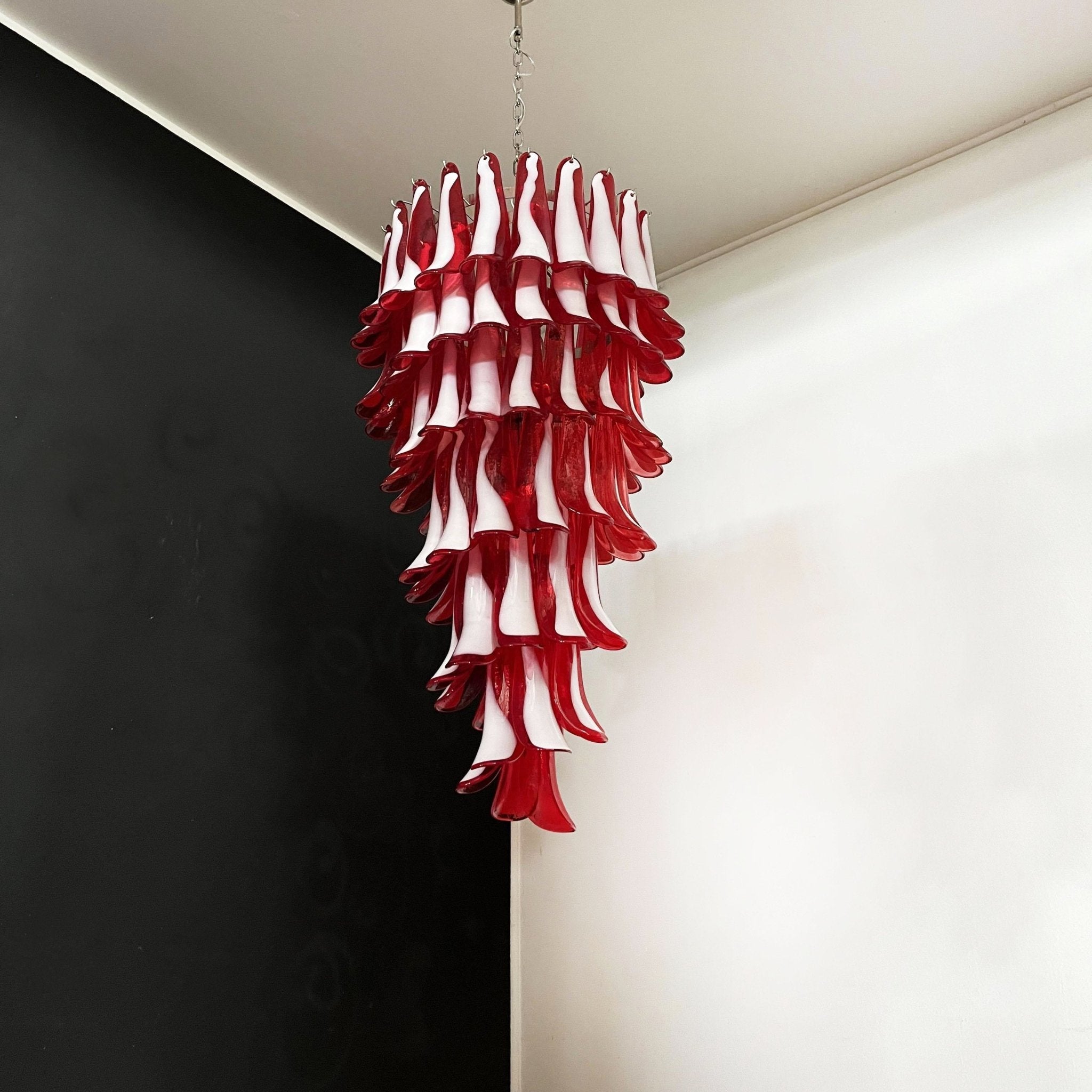 Aurora Chandelier Red White Murano Spiral Petals-Neutral Decor