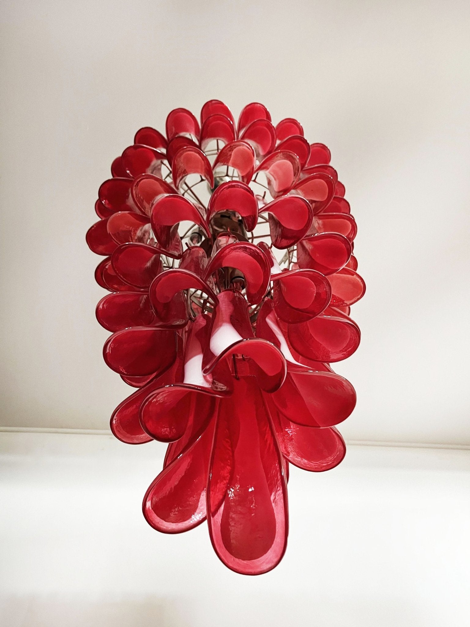 Aurora Chandelier Red White Murano Spiral Petals-Neutral Decor