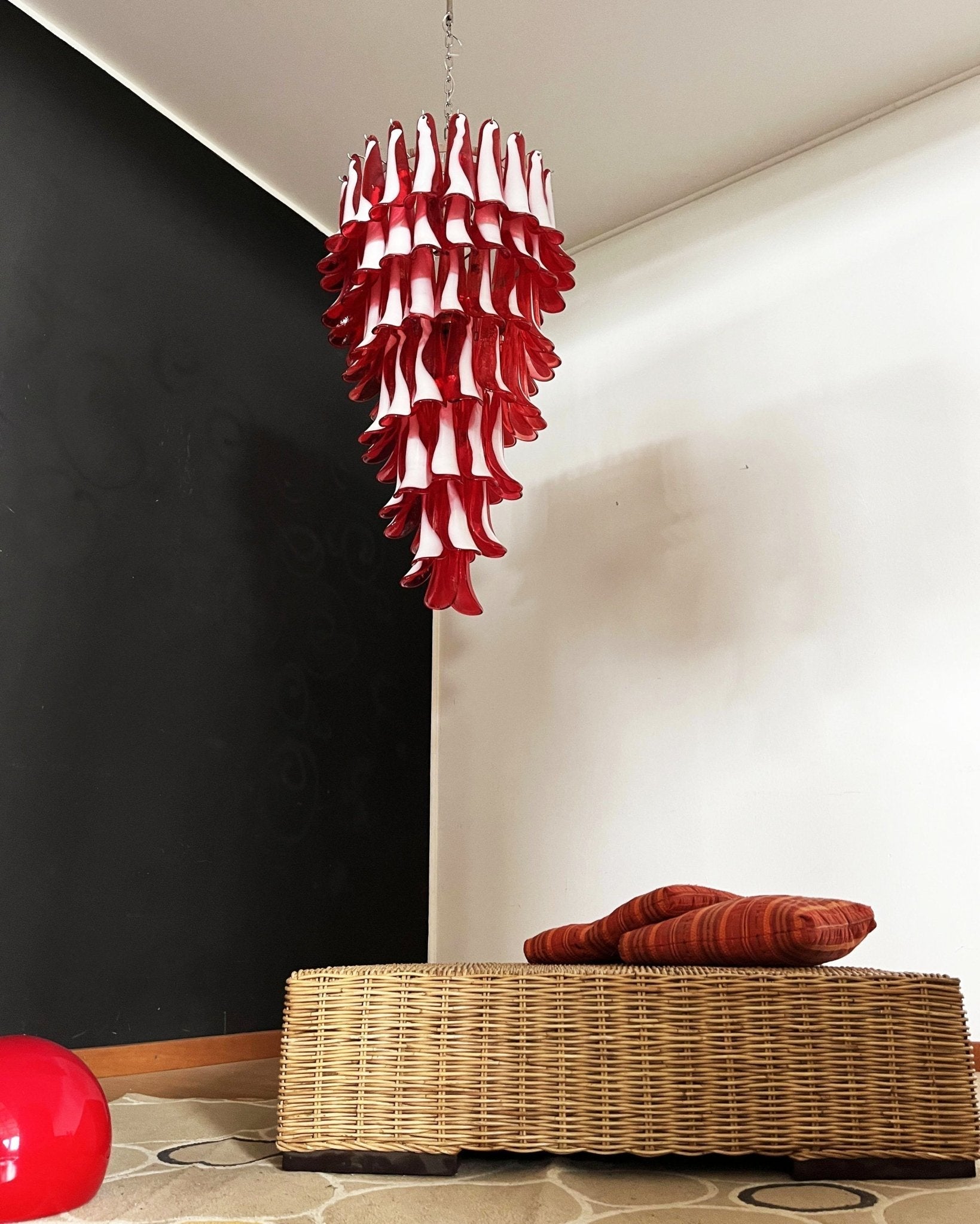 Aurora Chandelier Red White Murano Spiral Petals-Neutral Decor