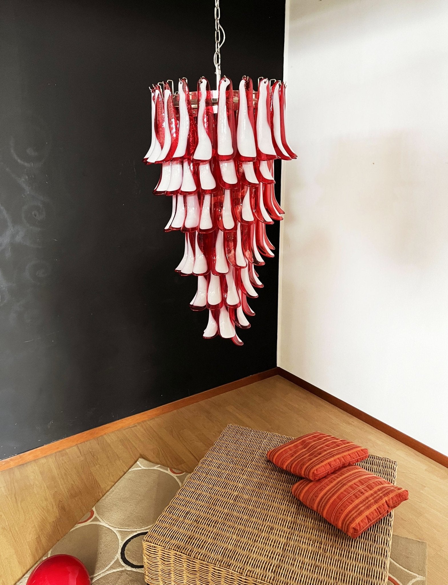Aurora Chandelier Red White Murano Spiral Petals-Neutral Decor