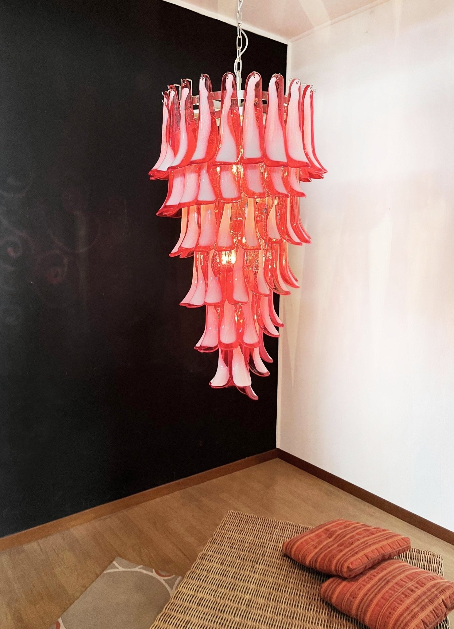 Aurora Chandelier Red White Murano Spiral Petals-Neutral Decor
