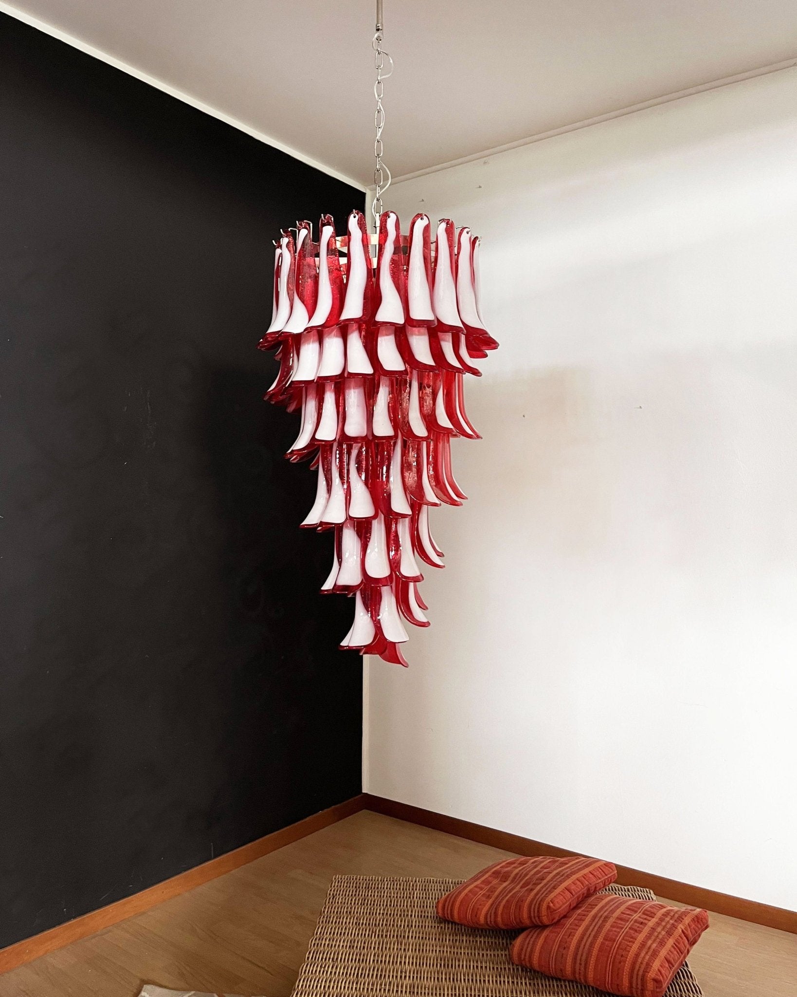 Aurora Chandelier Red White Murano Spiral Petals-Neutral Decor