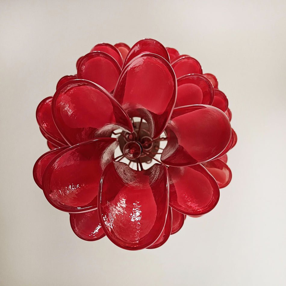 Aurora Chandelier Red White Murano Spiral Petals-Neutral Decor