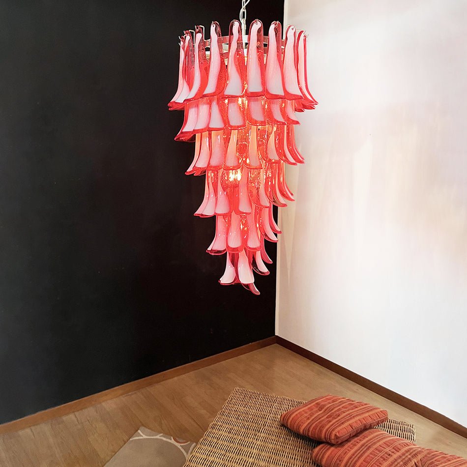 Aurora Chandelier Red White Murano Spiral Petals-Neutral Decor