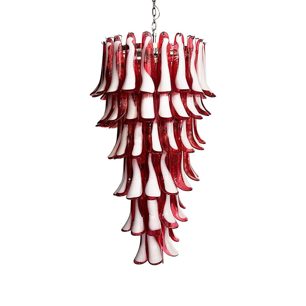 Aurora Chandelier Red White Murano Spiral Petals-Neutral Decor
