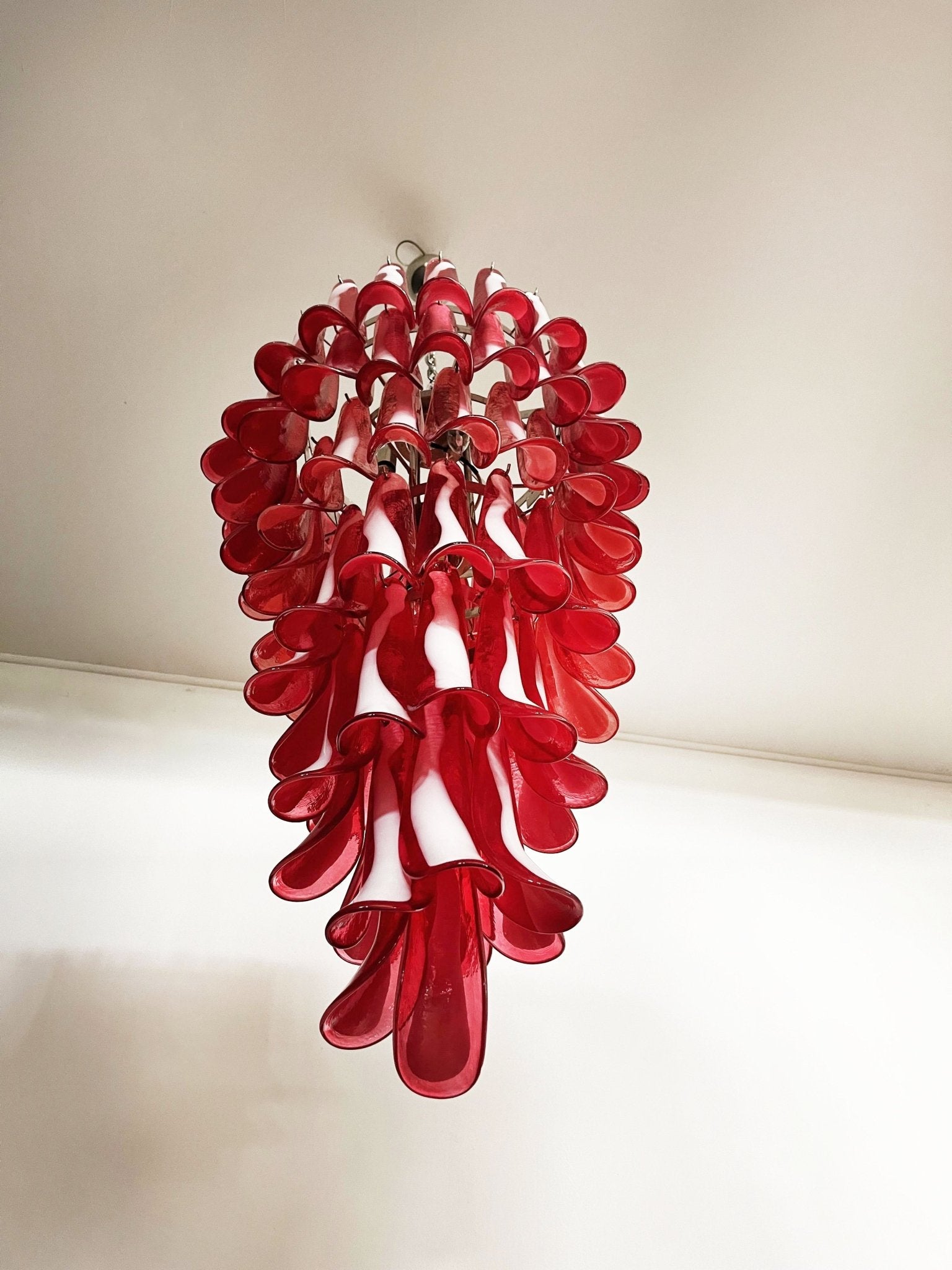 Aurora Chandelier Red White Murano Spiral Petals-Neutral Decor
