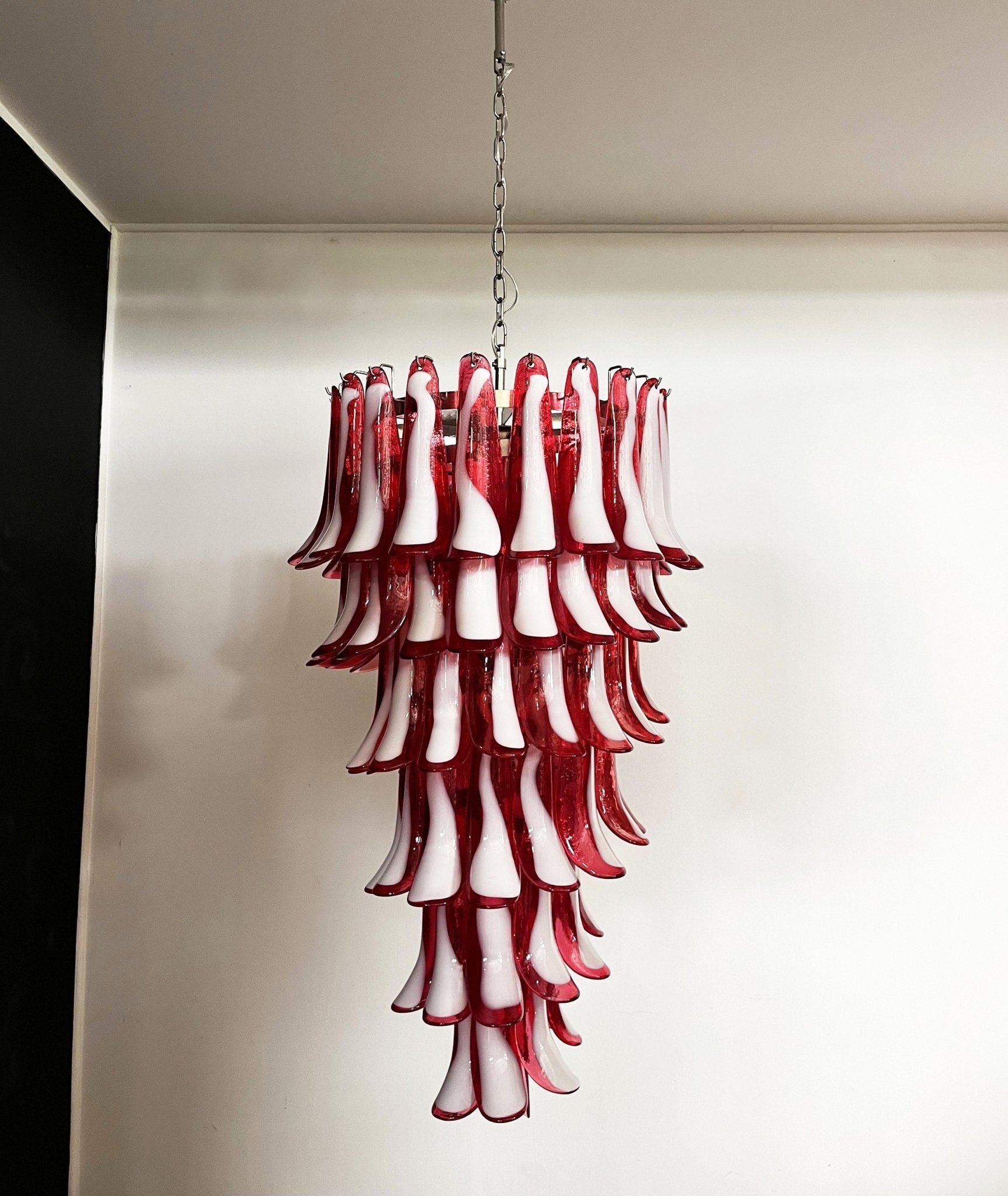 Aurora Chandelier Red White Murano Spiral Petals-Neutral Decor